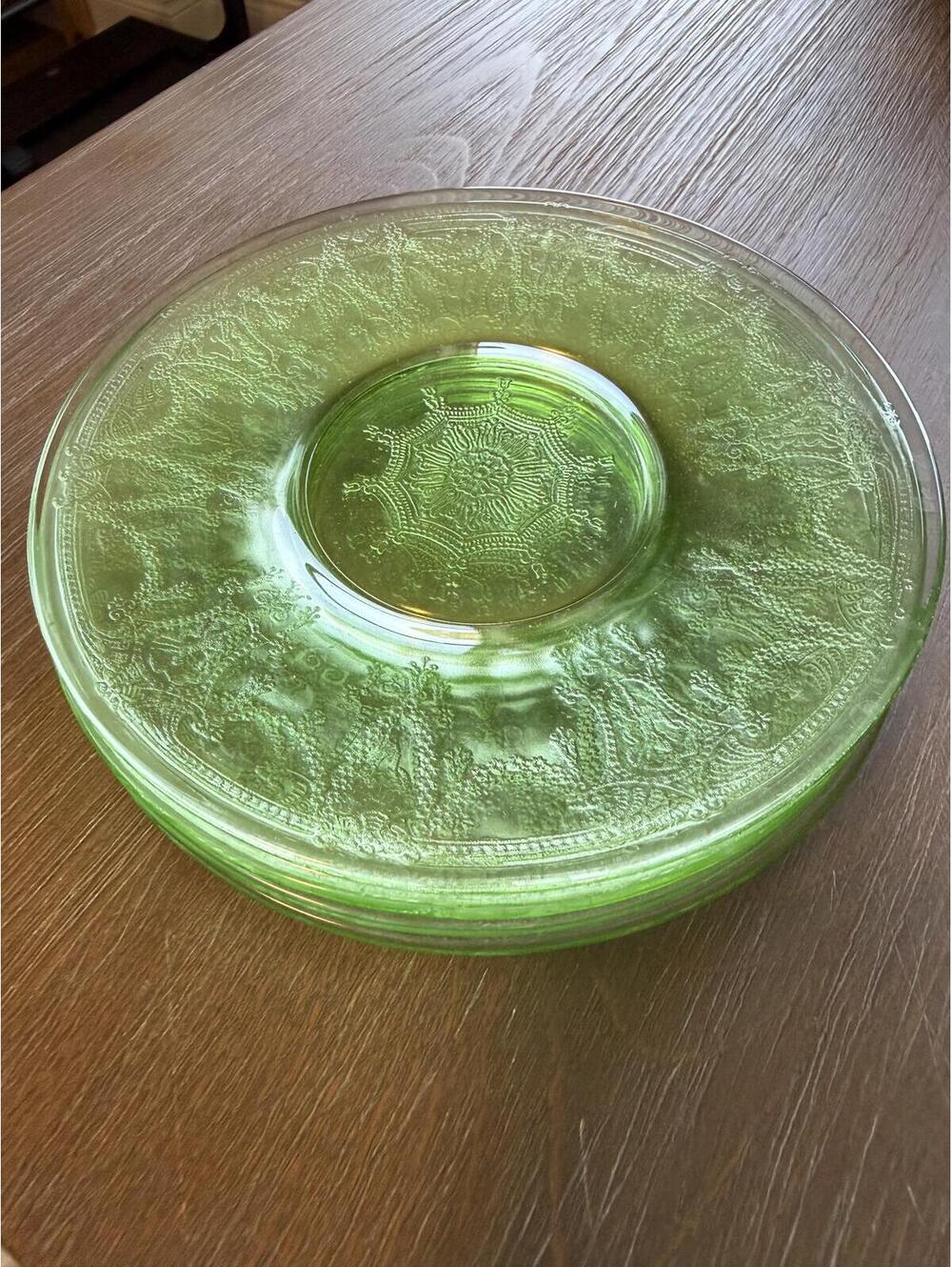 Vintage Uranium Glass Cake Plates (5)